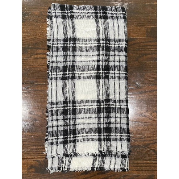 Modcloth Blanket Scarf Black & White Plaid Check Fringe Trim 56" X 56" - Picture 6 of 6